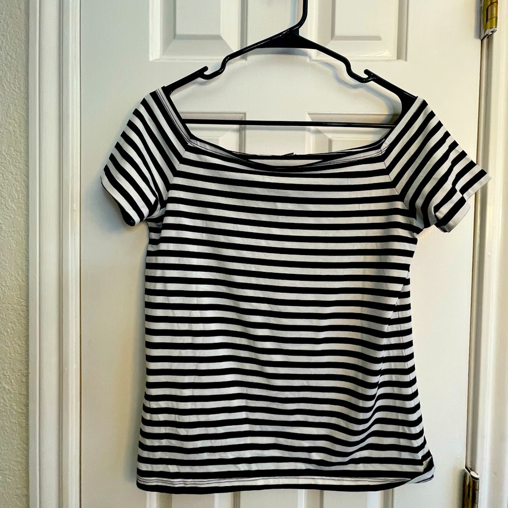 Black and white striped off the shoulder top